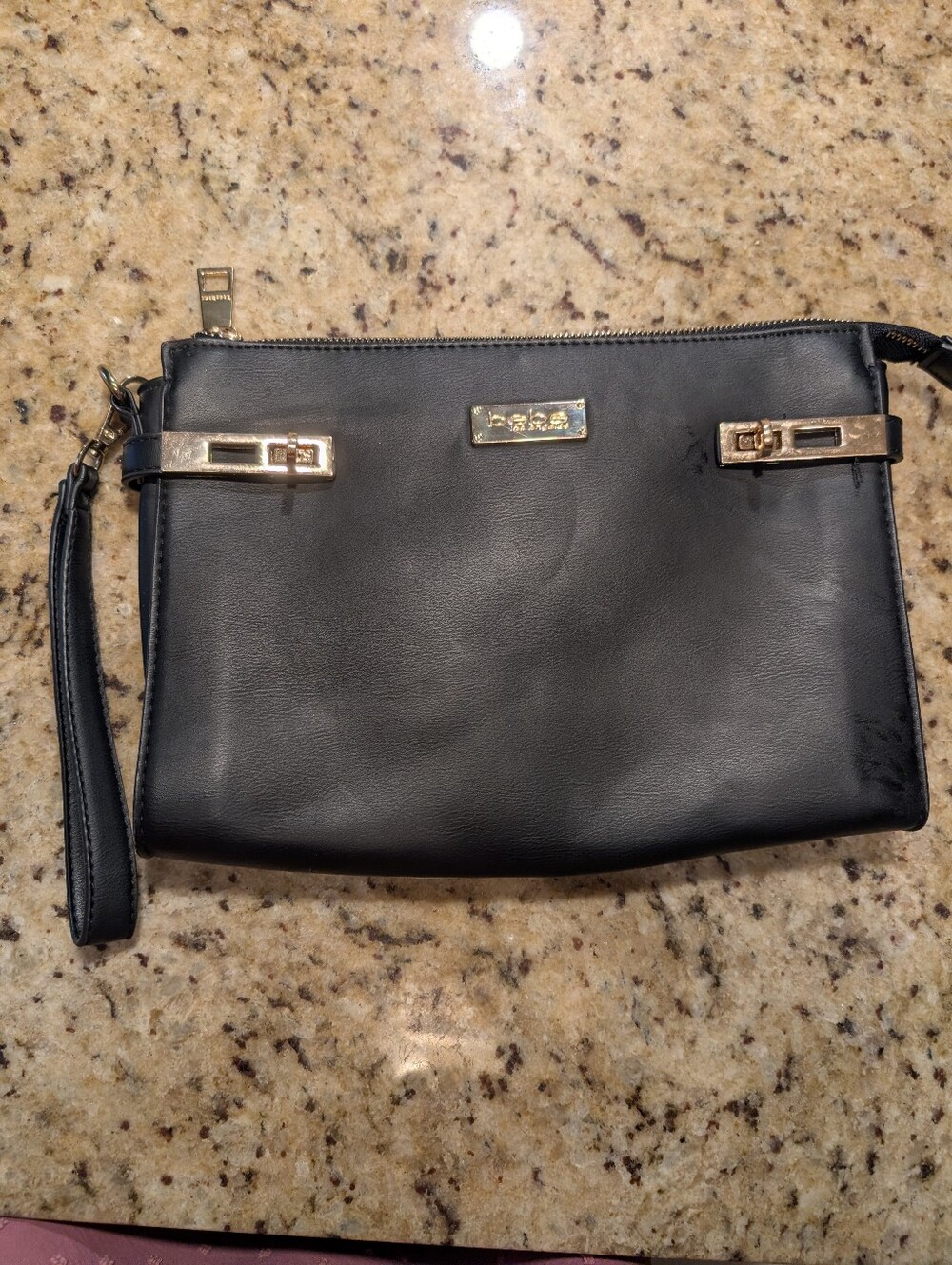 Bebe Large Black Wristlet Clutch with Gold Hardware